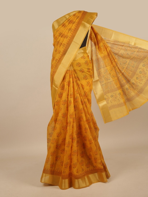 

Pothys Mustard & Brown Floral Printed Saree