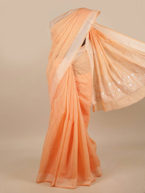 

Pothys Orange & Silver-Toned Floral Printed Saree
