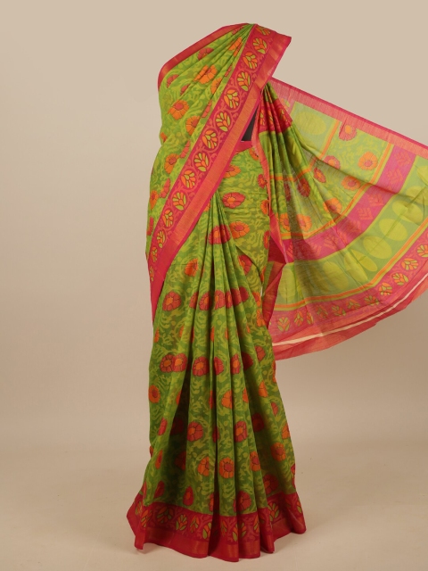 

Pothys Green & Pink Floral Printed Jute Silk Saree