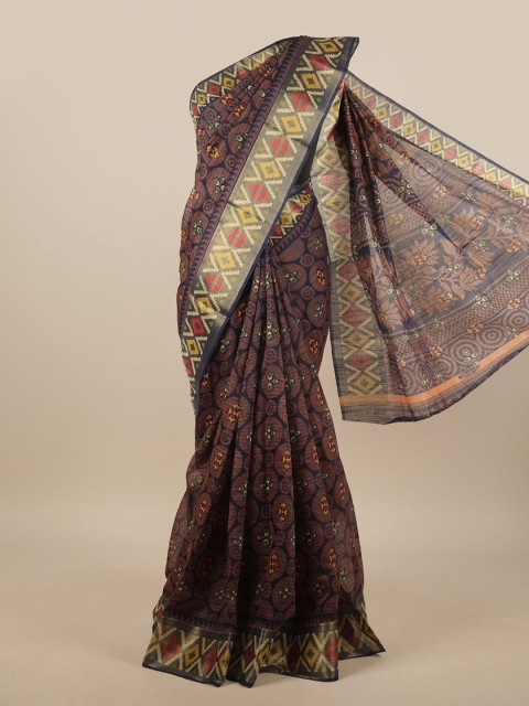 

Pothys Navy Blue & Brown Ethnic Motifs Printed Saree