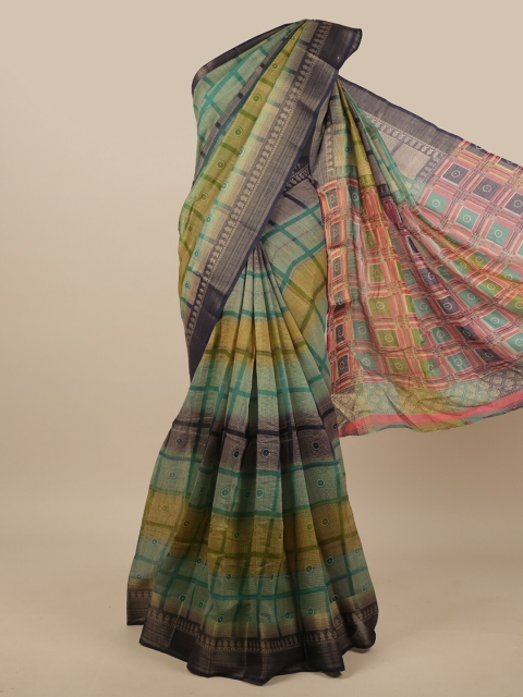 

Pothys Navy Blue & Green Checked Saree