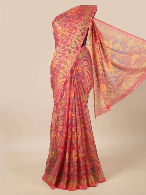 

Pothys Pink & Yellow Floral Printed Saree