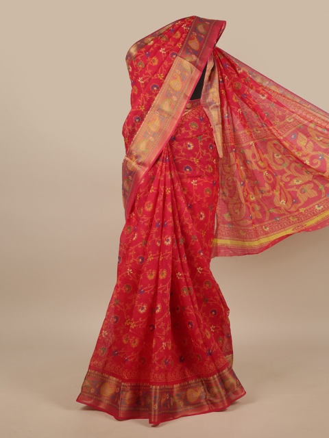 

Pothys Pink & Blue Floral Printed Saree