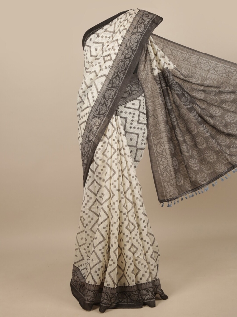

Pothys Off White & Black Jute Silk Saree