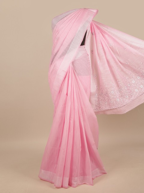 

Pothys Pink & Grey Floral Embroidered Saree