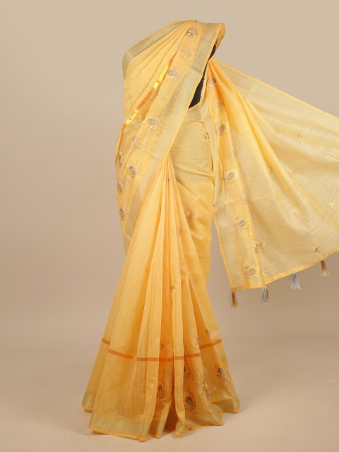 

Pothys Yellow & Grey Floral Embroidered Saree