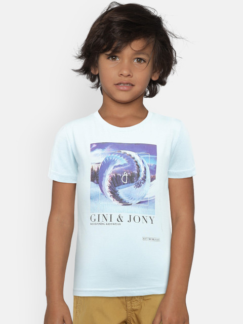 

Gini and Jony Boys Blue Printed Round Neck T-shirt