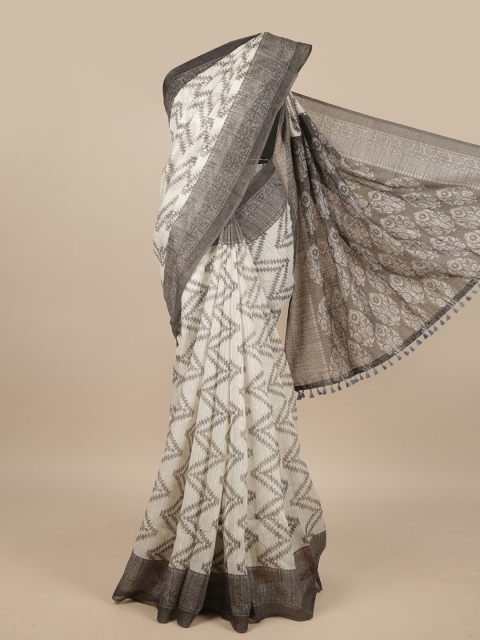 

Pothys Off White & Grey Printed Jute Silk Saree