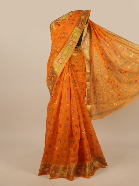 

Pothys Orange & Red Floral Printed Zari Saree