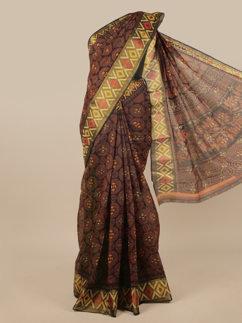 

Pothys Black & Brown Floral Printed Saree