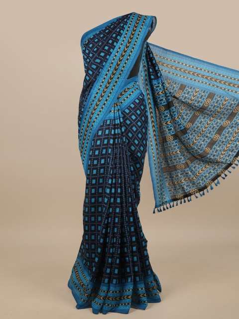 

Pothys Blue Printed Jute Silk Saree