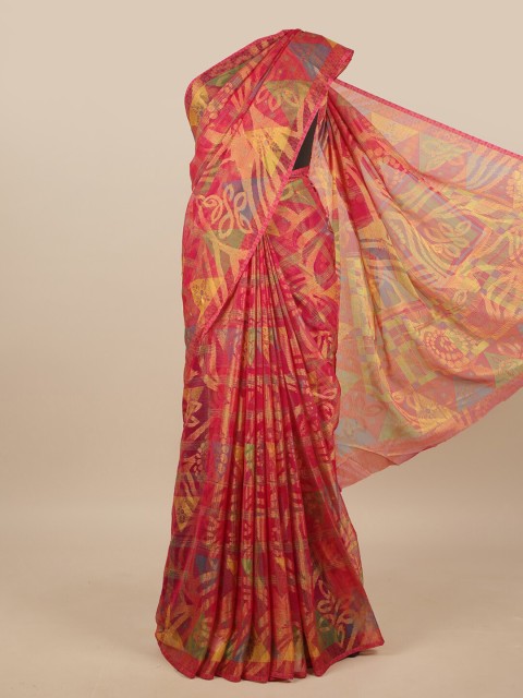 

Pothys Pink & Yellow Floral Printed Saree