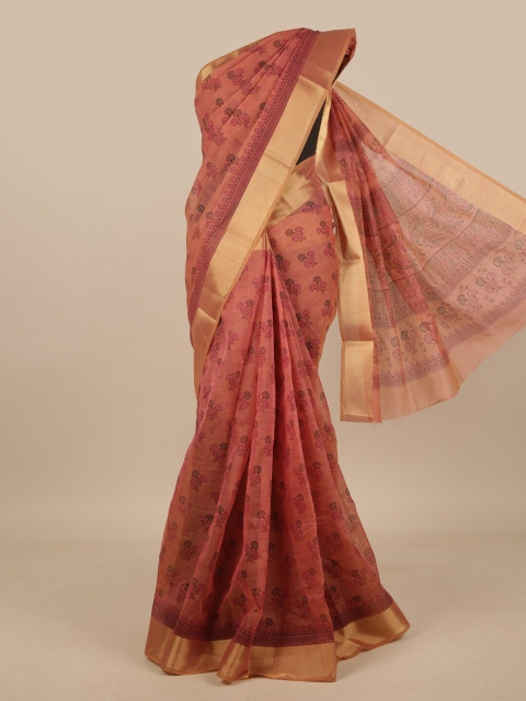 

Pothys Pink & Gold-Toned Floral Printed Zari Saree