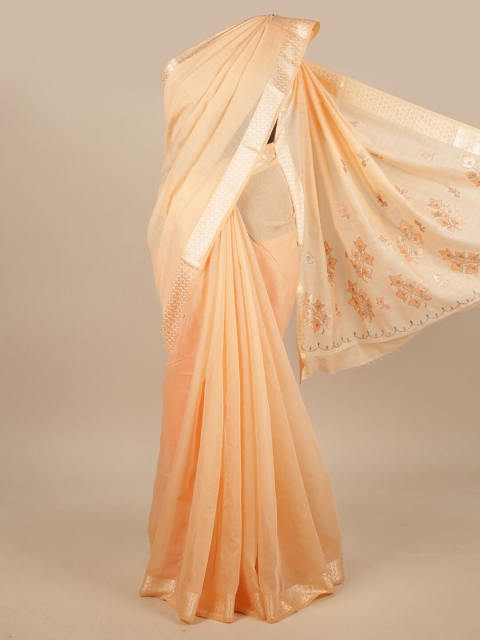 

Pothys Peach-Coloured Floral Saree