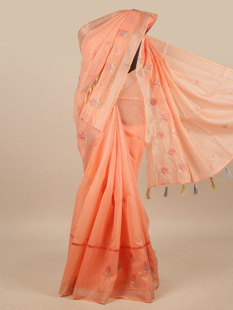 

Pothys Orange Floral Embroidered Saree