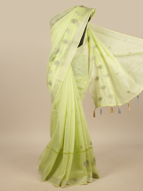 

Pothys Green & Grey Floral Embroidered Zari Saree