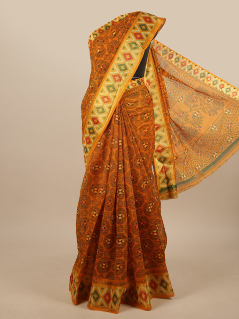 

Pothys Mustard & Green Floral Printed Saree