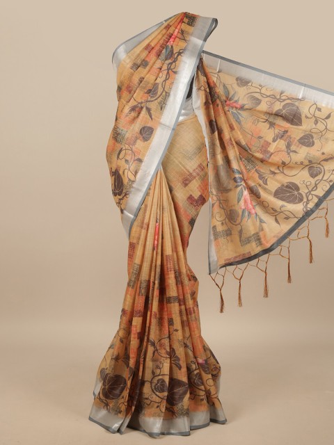 

Pothys Brown & Cream-Coloured Floral Printed Zari Saree