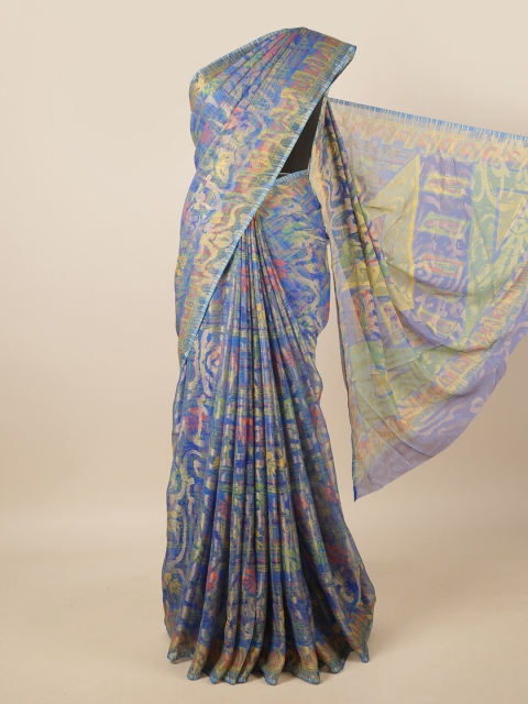 

Pothys Blue & Yellow Floral Printed Saree