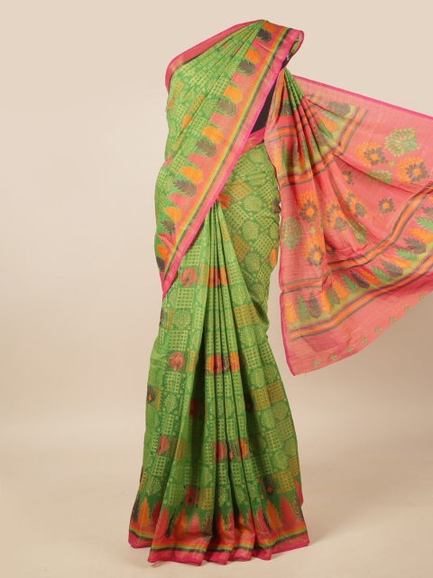 

Pothys Green & Yellow Floral Jute Silk Saree