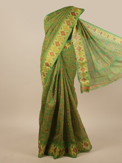

Pothys Green & Yellow Floral Saree