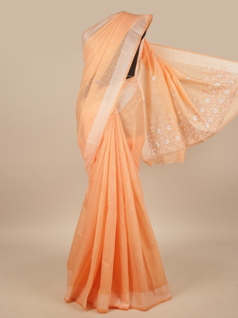 

Pothys Orange & Silver-Toned Embroidered Saree