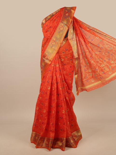 

Pothys Orange & Green Floral Saree