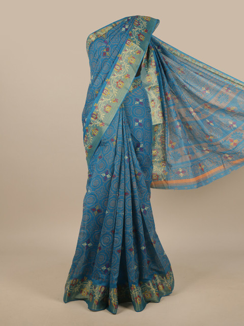 

Pothys Blue & Cream-Coloured Floral Saree