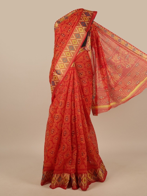 

Pothys Red & Gold-Toned Ethnic Motifs Printed Saree