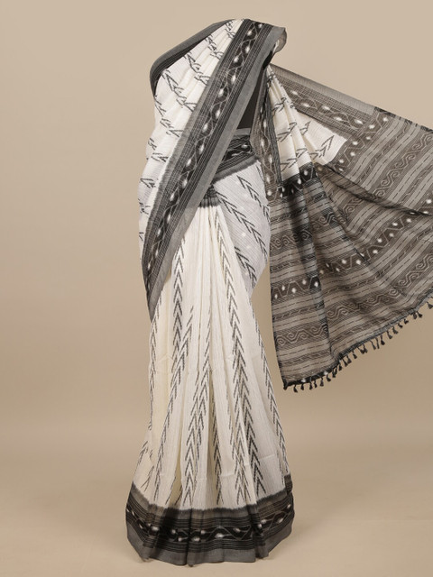 

Pothys Off White & Black Jute Silk Saree