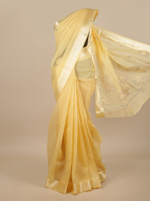 

Pothys Yellow & Gold-Toned Embroidered Saree