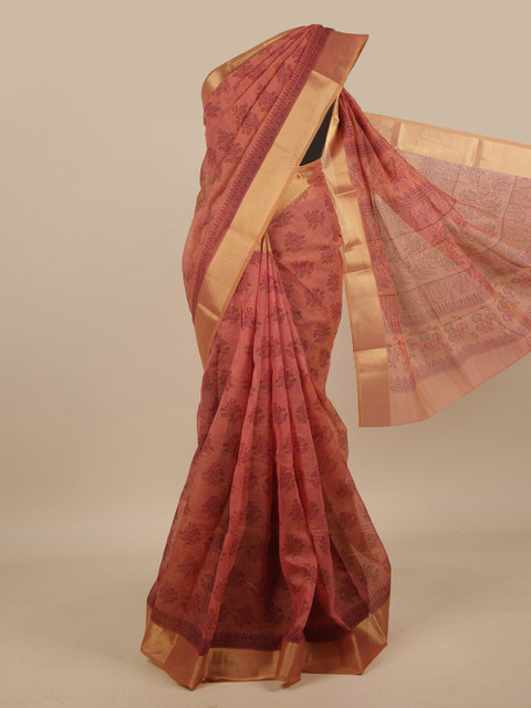 

Pothys Pink & Gold-Toned Floral Saree