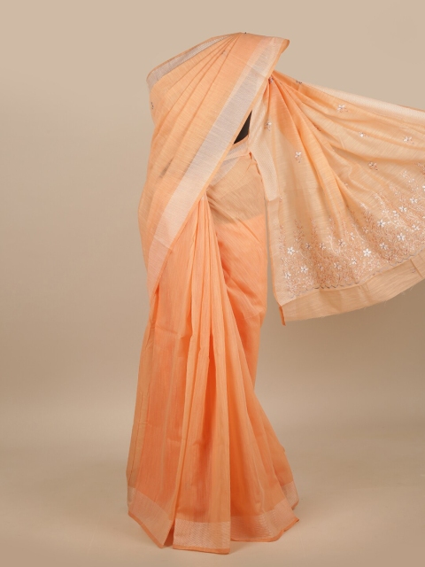 

Pothys Orange & Silver-Toned Embroidered Saree