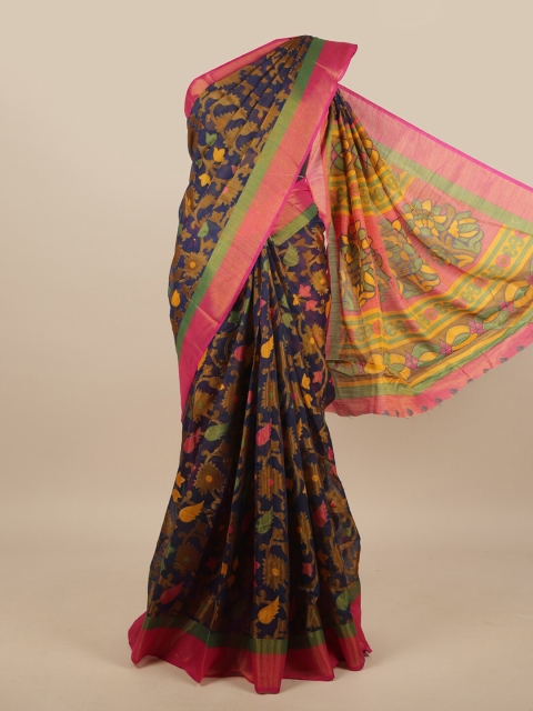 

Pothys Navy Blue & Brown Floral Jute Silk Saree