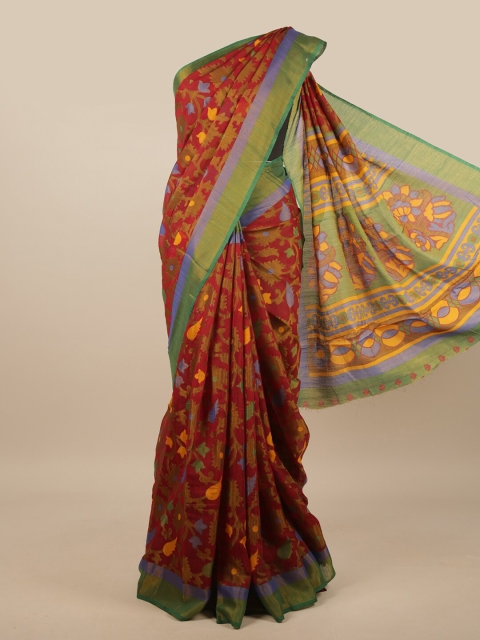

Pothys Maroon & Yellow Floral Jute Silk Saree