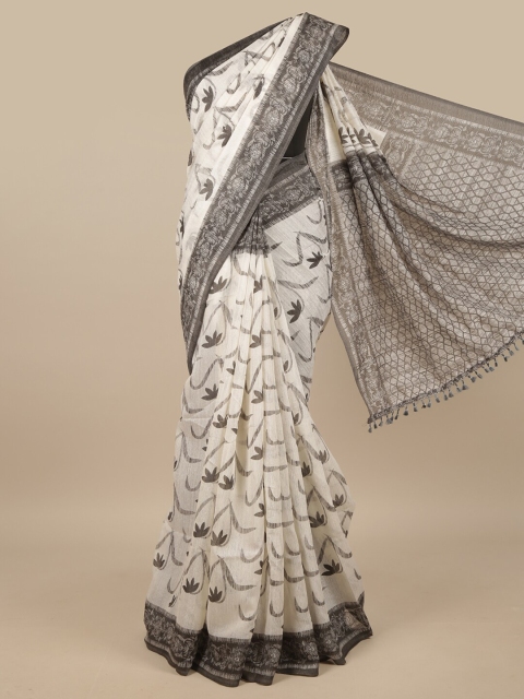 

Pothys Off White & Black Floral Jute Silk Saree