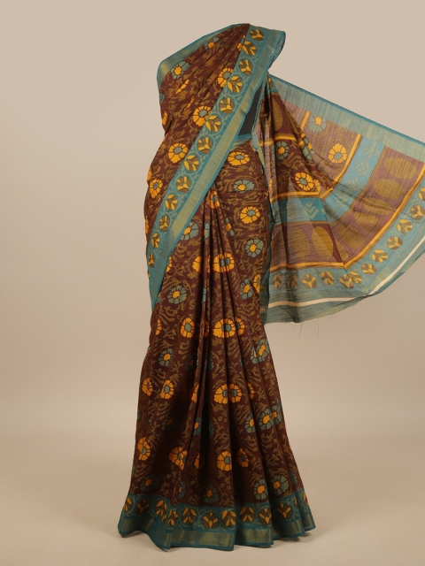 

Pothys Brown & Yellow Floral Jute Silk Saree