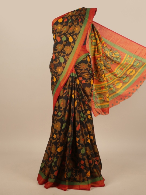 

Pothys Black & Yellow Floral Jute Silk Saree