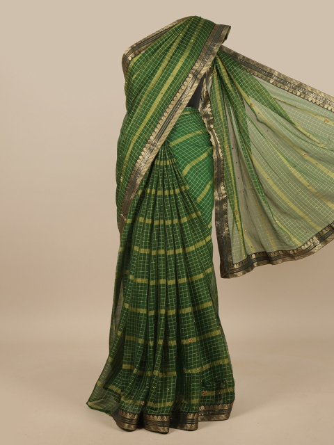 

Pothys Green & Beige Checked Zari Saree