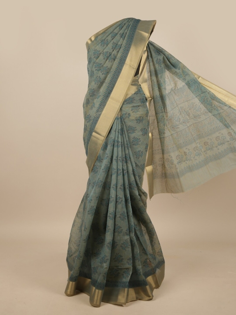 

Pothys Blue & Gold-Toned Floral Saree