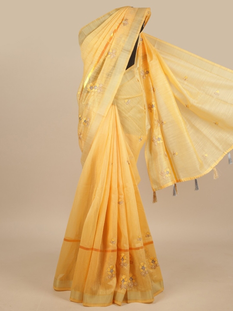

Pothys Yellow & Grey Embroidered Saree