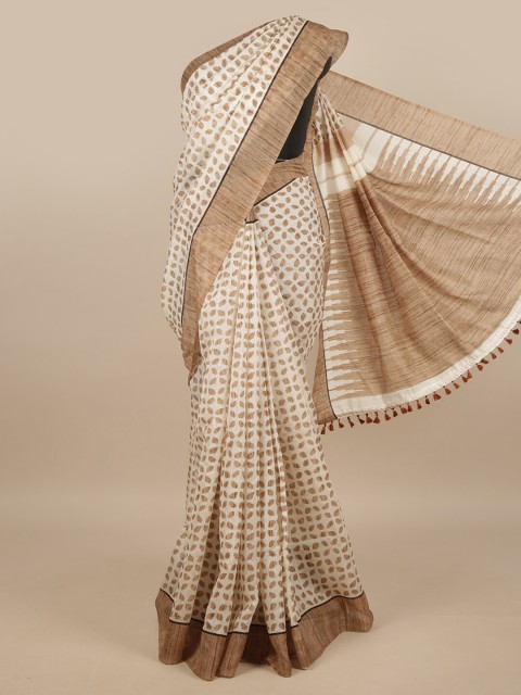 

Pothys Off White & Brown Jute Silk Saree