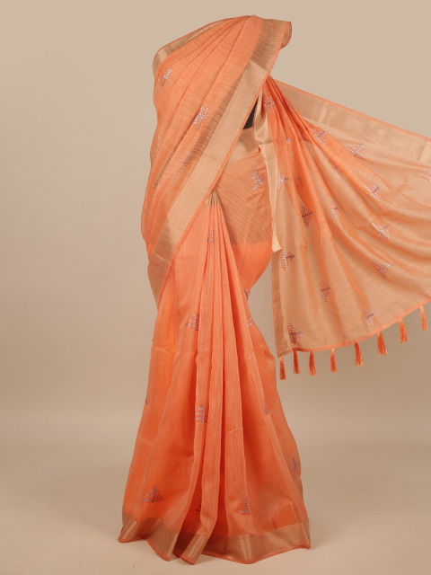 

Pothys Orange & Silver-Toned Embellished Saree