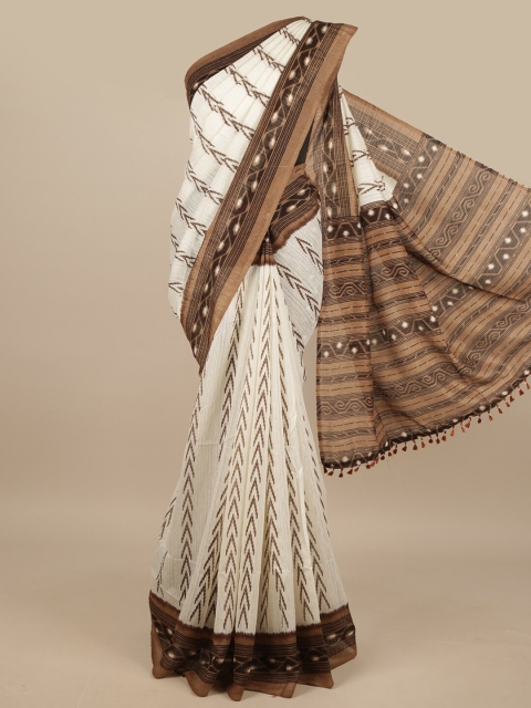 

Pothys Off White & Brown Jute Silk Saree