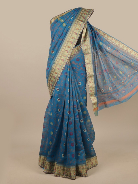 

Pothys Blue & Yellow Floral Saree