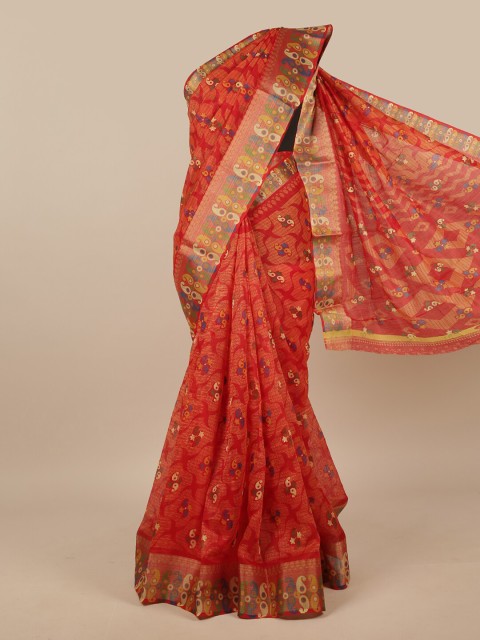 

Pothys Red & Yellow Floral Saree