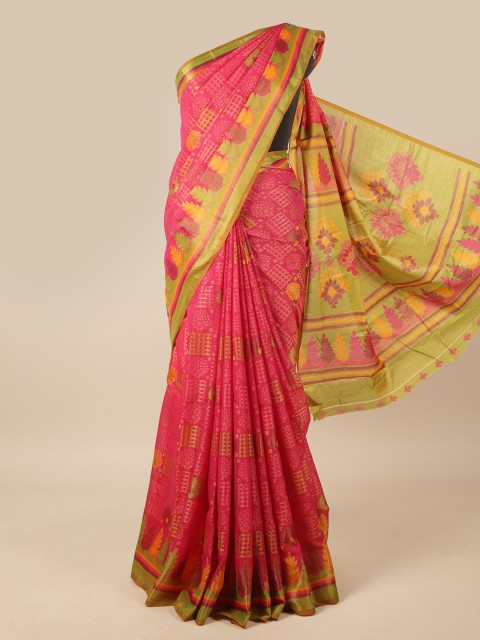 

Pothys Pink & Green Ethnic Motifs Jute Silk Saree