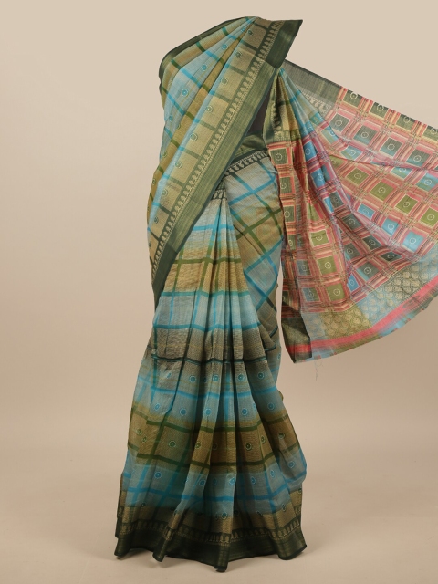 

Pothys Green & Blue Checked Saree