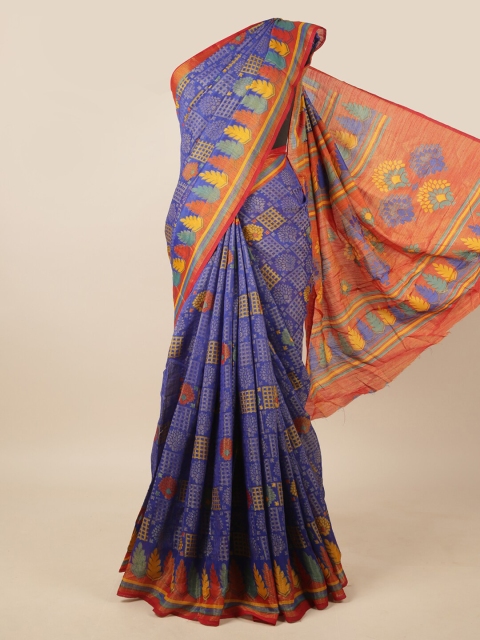 

Pothys Blue & Red Floral Jute Silk Saree