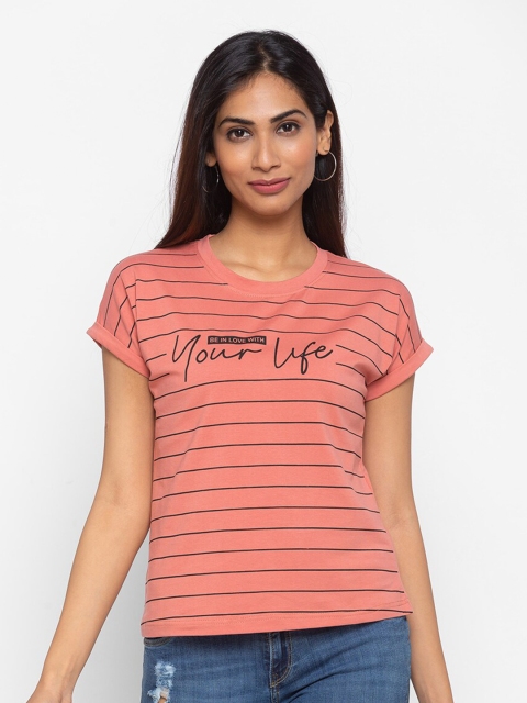 

ZOLA Peach-Coloured Striped Regular Cotton Top